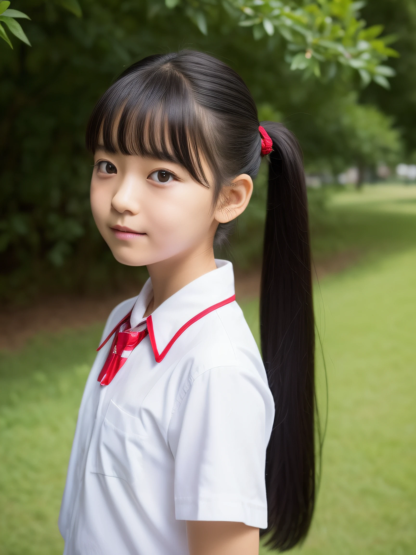 There is a young girl with a ponytail in a school uniform - SeaArt AI