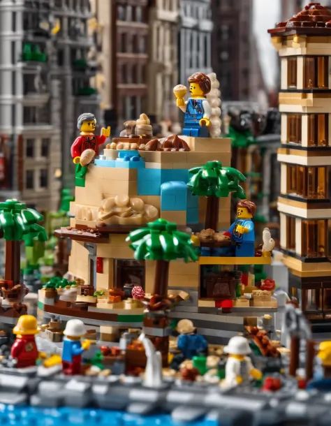 lego style ，New Yorkers gathered around for an ice cream as tall as a mountain，fantasy, Spectacular，Masterpiece, ultraclear, extreme hight detail