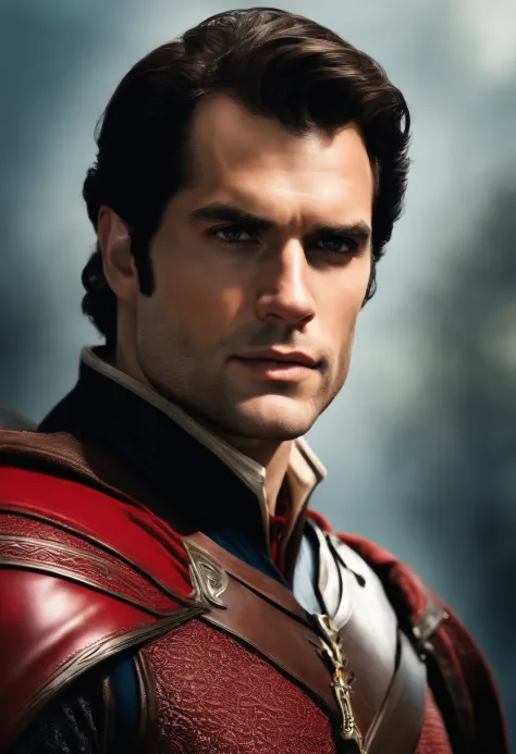 Final Fantasy-style photorealistic portrait of Henry Cavill