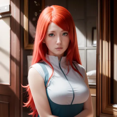Kushina uzumaki. A woman was in a room. She looks like a silver blue dress. With her tracted breasts it looks round and big. She...
