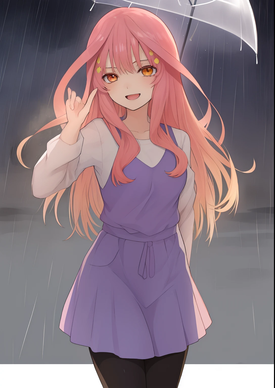 A woman with pink hair and a purple dress holding an umbrella - SeaArt AI