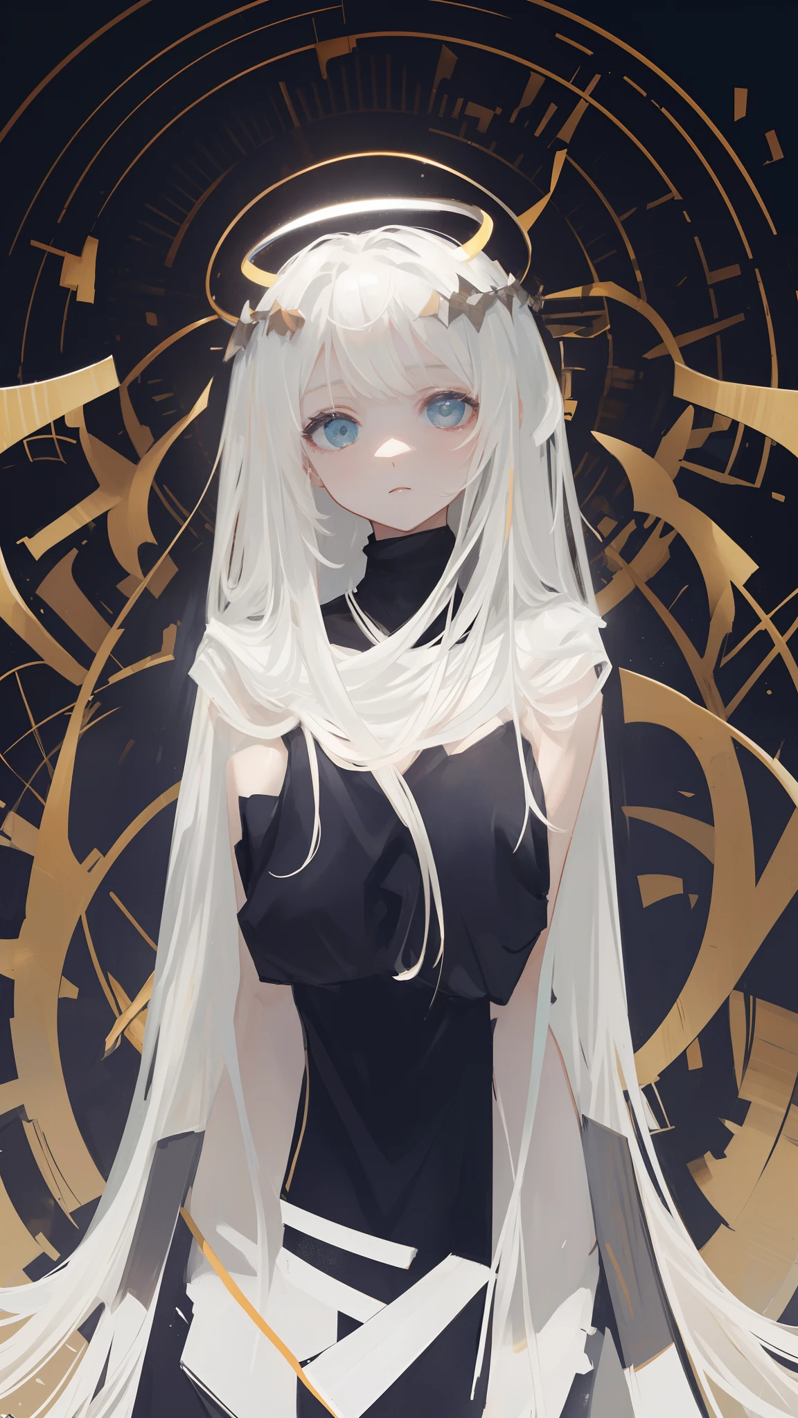 Anime girl with long white hair and angel halo - SeaArt AI