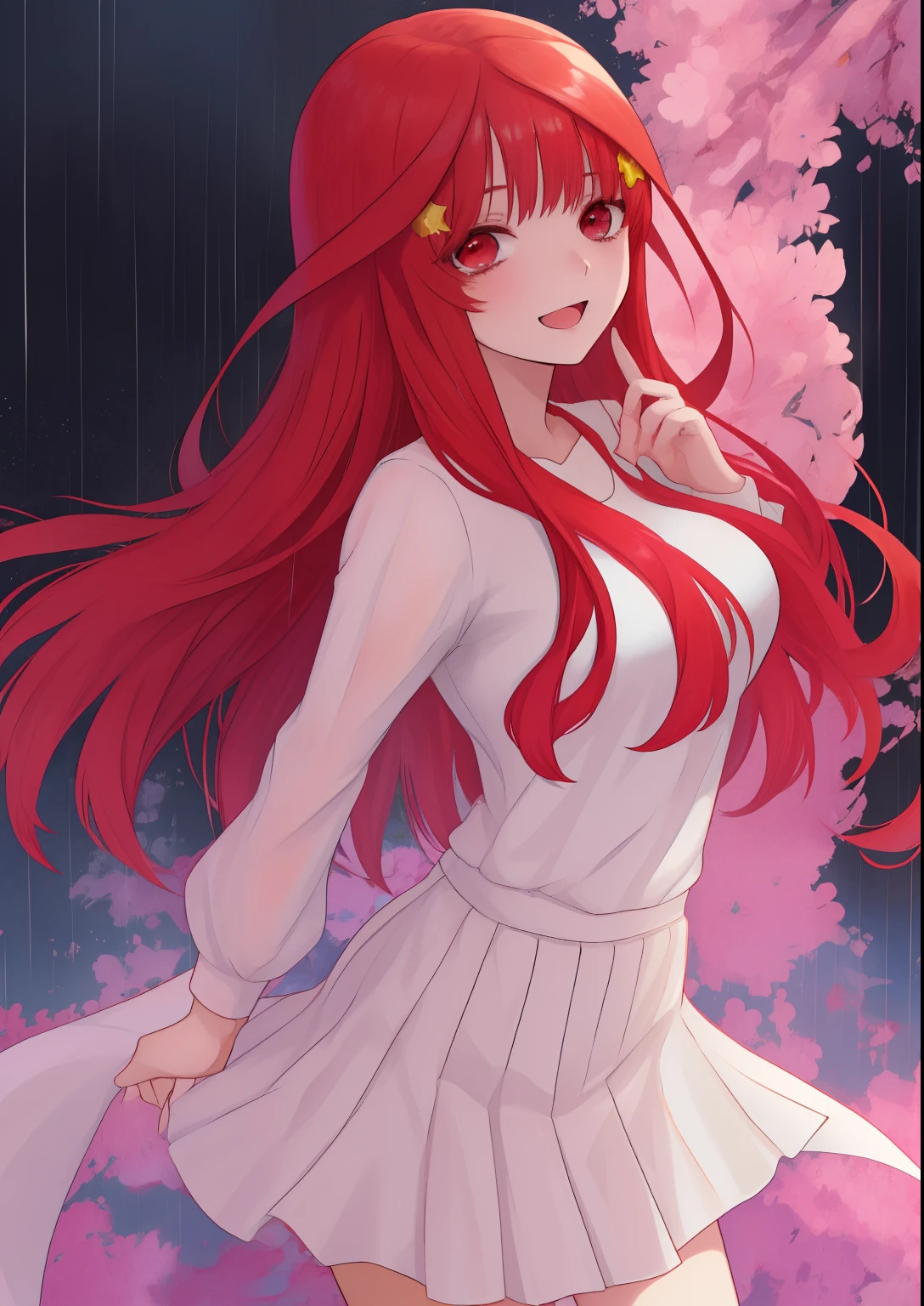 Anime girl with red hair and white dress in the rain - SeaArt AI