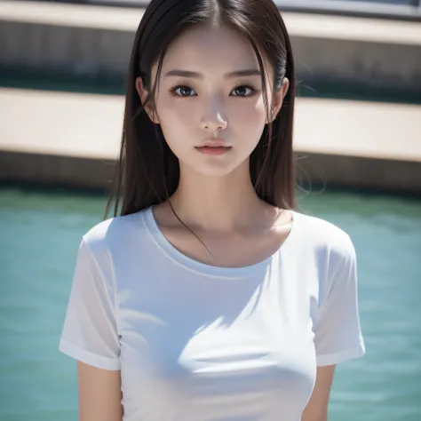 Realistic photos of 1 cute Korean star, straight hair, white skin - SeaArt  AI