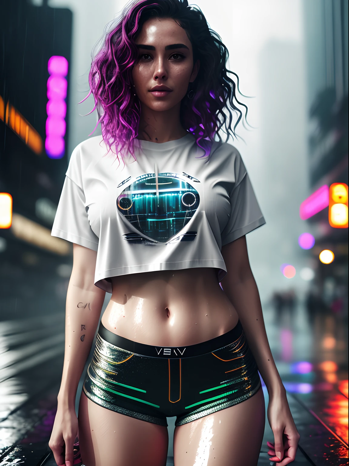 A close up of a person with purple hair and a shirt - SeaArt AI