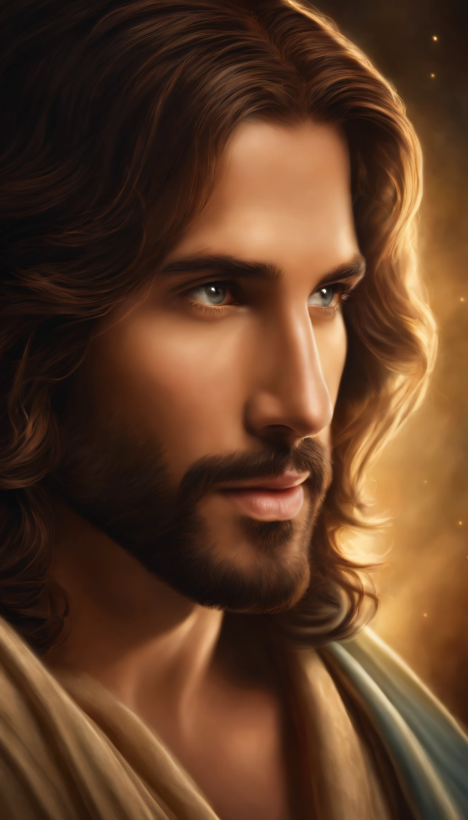 Por favor, create a high-definition image of Jesus Christ in a serene and inspiring setting, where He radiates love and compassion. A imagem deve capturar Sua bondade e divindade, com cores suaves e uma atmosfera de paz. Make sure the image is detailed and suitable for large-format printing.