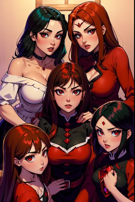 Megumin (Megumin have black hair, red Eyes) with her little three daugheters Esmeralda, Ruby, Aria Rose : (Esmeralda have brown ...