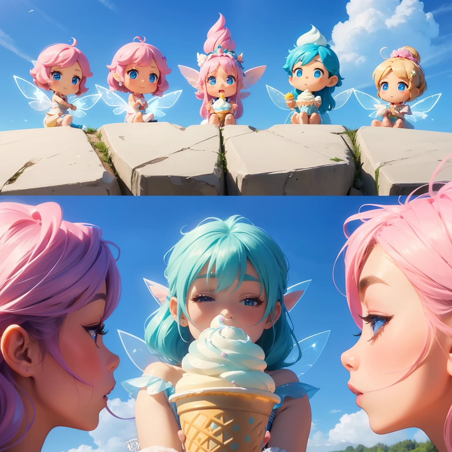 Un par de personajes de anime están comiendo conos de helado - SeaArt AI