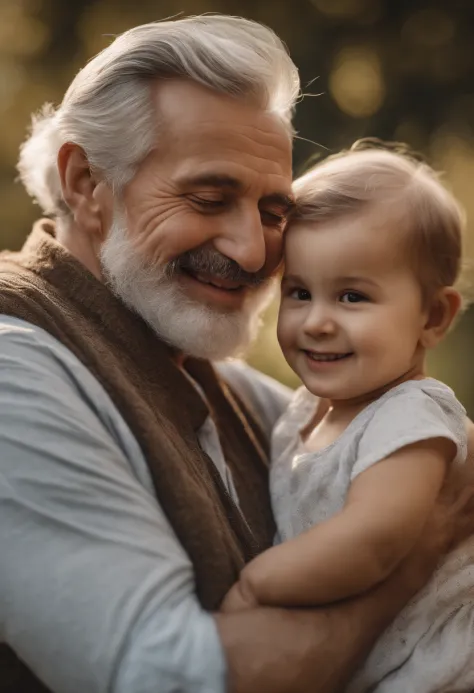portrait of a father,loving father,kind and wise,aged man with grey hair,beard and mustache,gentle smile,wrinkles around the eyes and forehead,strong hands,stoic expression,protective figure,affectionate father figure,nurturing role model,noble and dignifi...