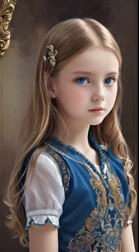 (Pure color: 0.9), (Color: 1.1), (Masterpiece: 1,2), Best quality, Masterpiece, high resolution, Original, highly detailed wallpaper, Beauty, baroque period, dress, Sad, Small face、teens girl、Real Human、Authentic、blond、Blue eyes、foreigner、Old photos