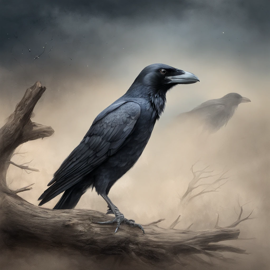 There is a black bird sitting on a branch in the fog - SeaArt AI