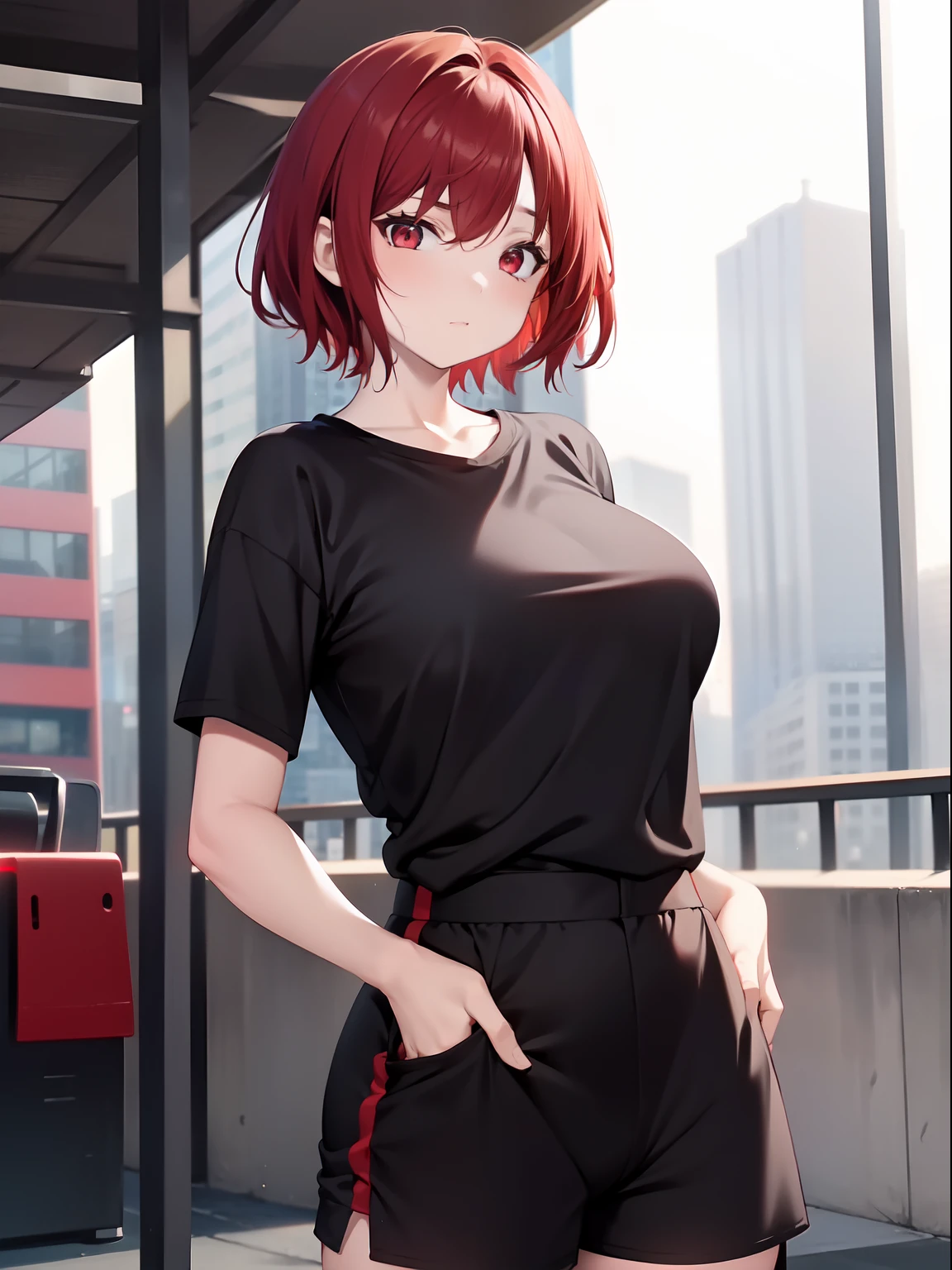 Anime Girl In Black Outfit Standing On A Balcony With City Buildings In The Background Seaart Ai 