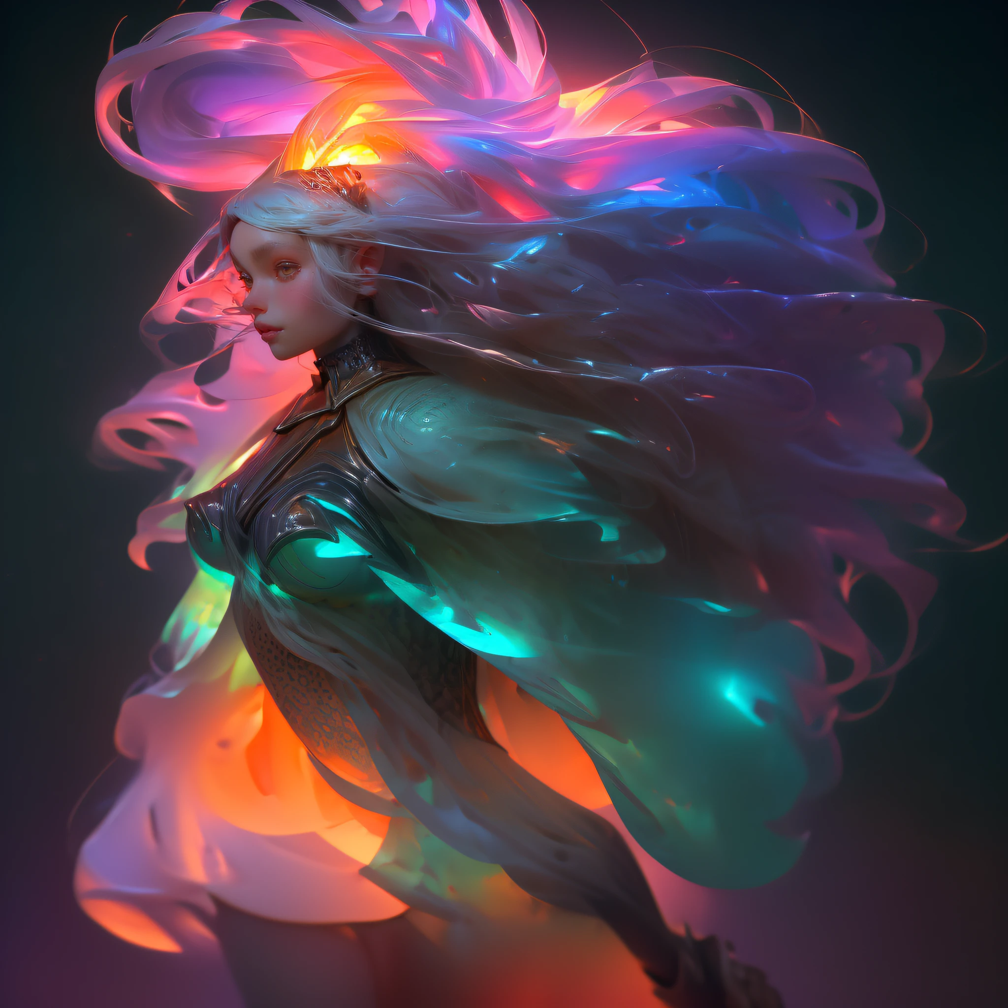 Elf Knight, (floating_long_hair:1.3), (detailed eyes:1.5), beauty face, cool vibe, fashionista pose, glowing glyphs, graphite, gold, unique, reflection, detailed texture, detailed pattern, (glowing aura:1.2), fantasy, fantastic, sharp, rainbow crystals, storm aura, floating:1.4, ((purple aura, green aura)), shine:1.3, (((looking viewer))), perfect anatomy, (chuppy body:1.4), (big_boobs:1.3), (big_ass:1.4), ((revealing clothes)), nijistyle, green_glowing, full_body, Golden+Purle clothes, stylish, (masterpiece:1.2), (best quality), 4k, ultra-detailed, (dynamic composition: 1.4), dark theme, (luminous lighting, atmospheric lighting), Final Fantasy style, magical, ((glove full hands)), viera, helmet, revealing clothes, vambraces, armored legwears, high heels, foots armor