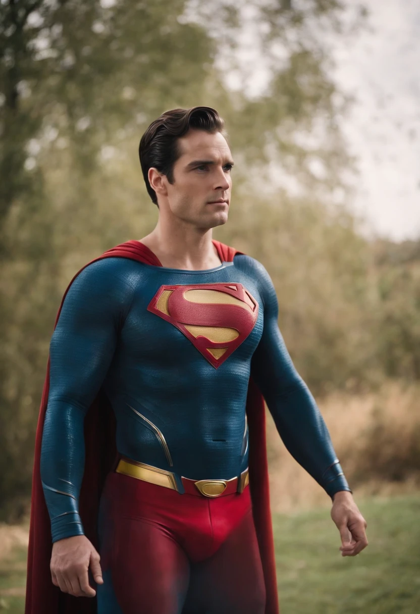 A man dressed as superman standing in a field - SeaArt AI