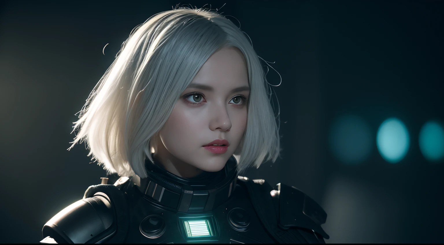 emphasis lines, bokeh, Eye-Level Shot，From the movie Matrix ，3D,solo， 1girl，battle garment，A young white haired girl from Germany,A beautiful cyberpunk female image,hdr（HighDynamicRange）,Ray traching,NVIDIA RTX,Hyper-Resolution,Unreal 5,Subsurface scattering、PBR Texture、post-proces、Anisotropy Filtering、depth of fields、maximum definition and sharpness、Many-Layer Textures、Albedo e mapas Speculares、Surface coloring、Accurate simulation octane rendering of light-material interactions、Two-colored light、largeaperture、Low ISO、White balance、the rule of thirds、8K raw data、blackstockings，cinematic lighting, ray tracing, reflection light,  UHD, best quality, high quality, award winning, high details, masterpiece, anatomically correct, textured skin，