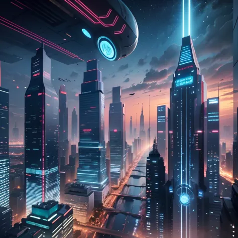 Enter a fascinating vision of the future through captivating futuristic imagery of the African city designed with African designs，african designed sculptures, Africa designed infrastructure, African designed spaceships, pierce the sky, The vibrant lights o...