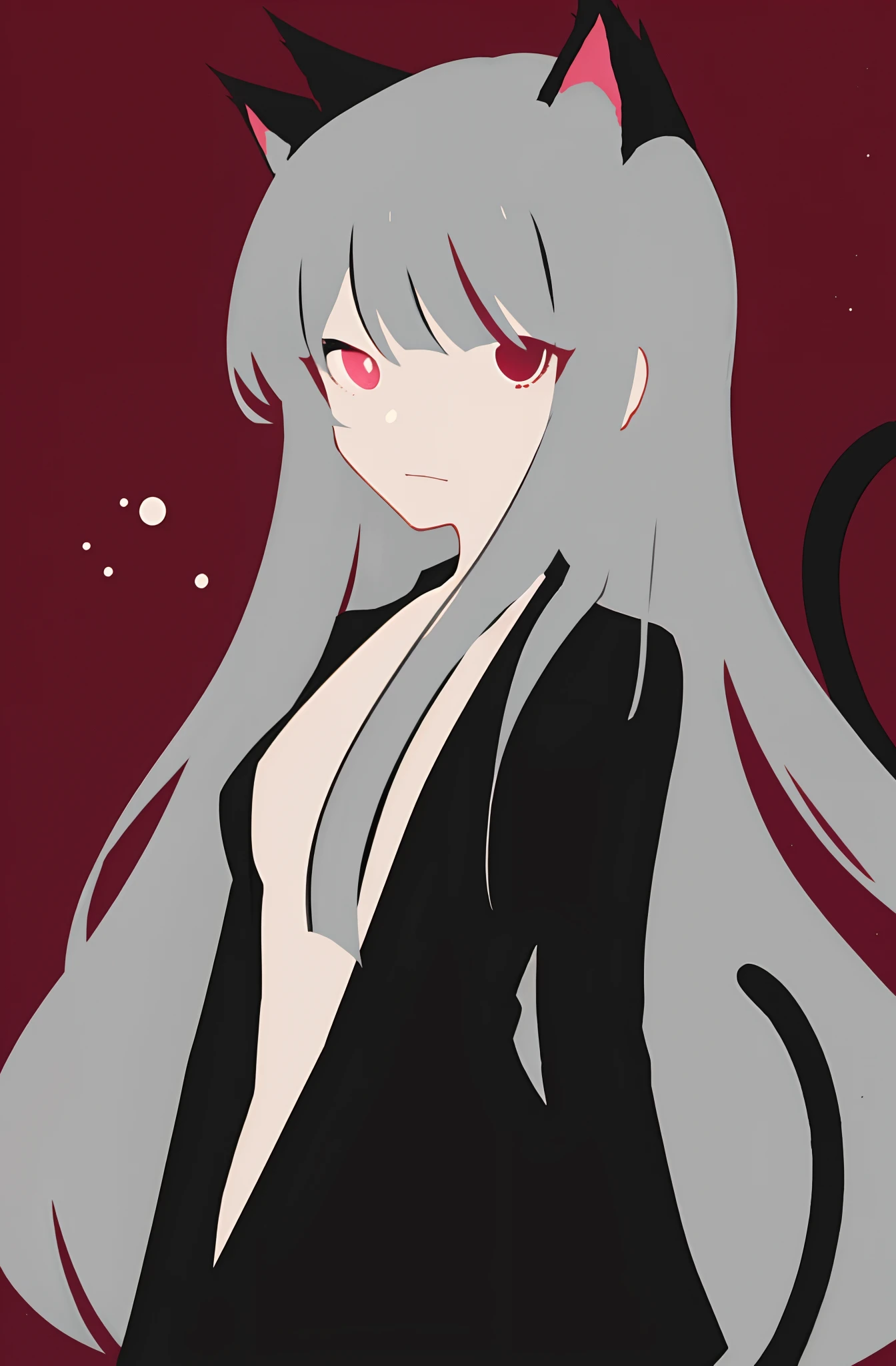 Anime girl with long gray hair and black cats ears - SeaArt AI