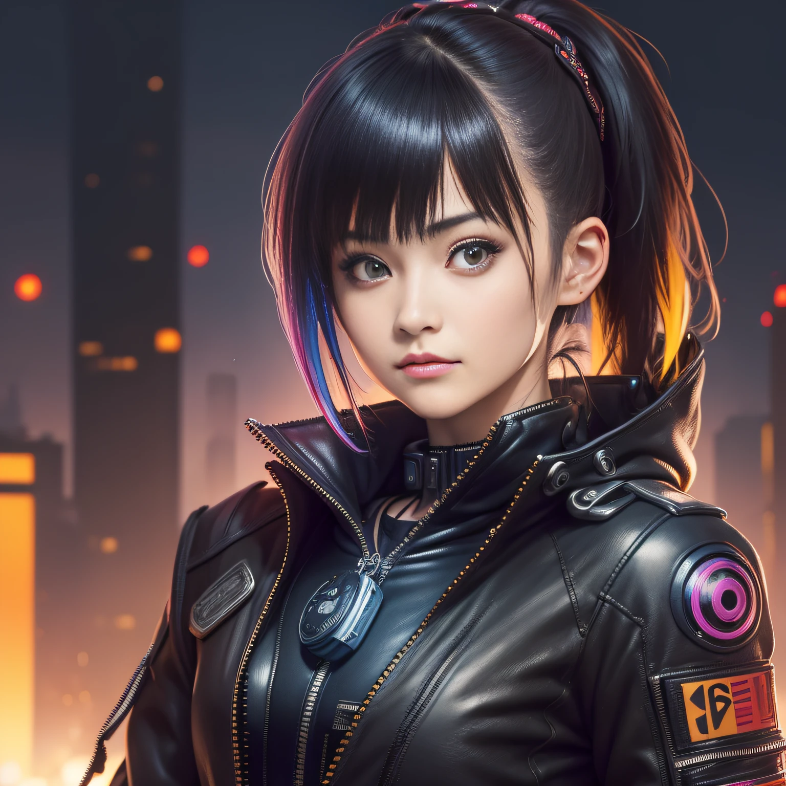 (masutepiece,Best Quality,ultra-detailliert,超A high resolution,Detailed background),((Cyberpunk)),((Flat color)),((Colorful)),(1girl in),pilot,Pilot helmet,Pilot jacket,Looking at Viewer,Solo,Upper body,coloured background,High contrast,contrasted colors,Cowboy Shot,