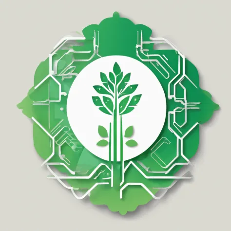 A logo, Plant and electronic circuits, solid color, Simple design, in green, Simple white background, Circular platform::2,