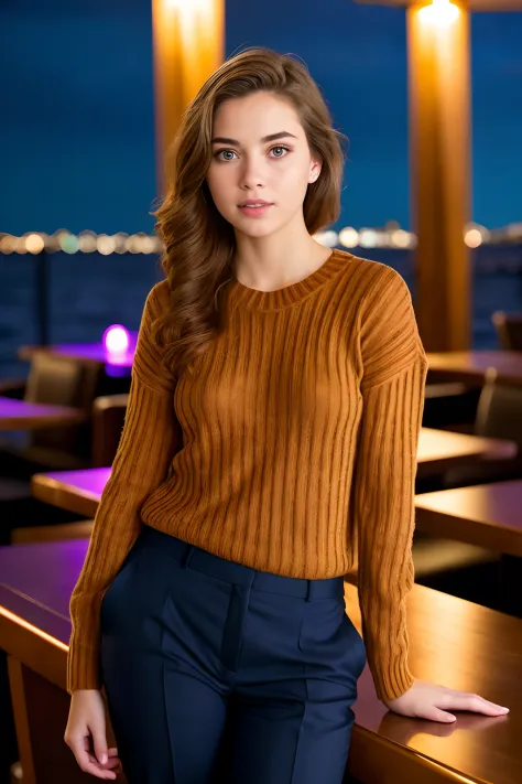 3girls women nautical wear sweater slacks at the bar lounge luxury yacht carribean ocean night time (masterpiece:1.2) (photoreal...