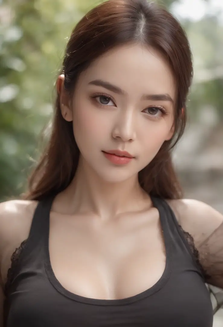 White asian beautiful girl with medium big breast using office