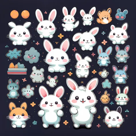 stickers, cute bunny, simple backgrounds,
