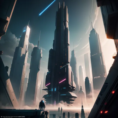 cyberpunked　futuristic cities　StarWars　Skyscrapers　HD Images　Skyscrapers towering into space　top-quality　​masterpiece　ＳＦart by　epcot