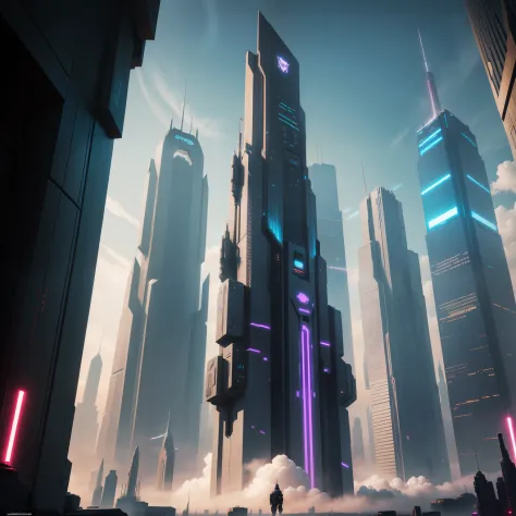 cyberpunked　futuristic cities　StarWars　Skyscrapers　HD Images　Skyscrapers towering into space　top-quality　​masterpiece　ＳＦart by　epcot