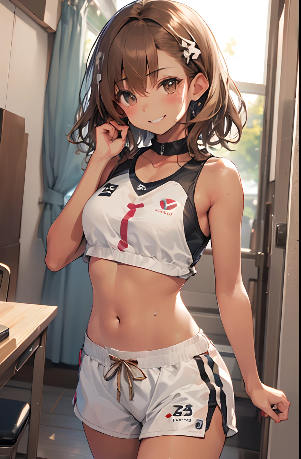 Anime girl in a short skirt and top posing in a kitchen - SeaArt AI