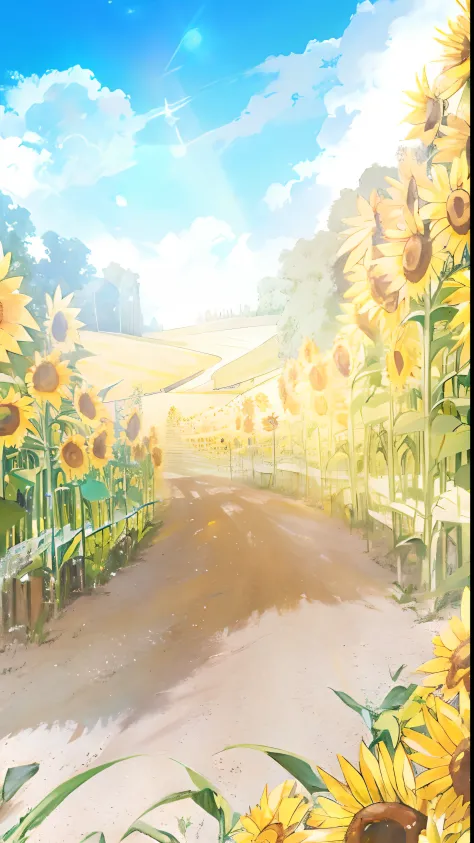 Summer with Sunflower field, Anime art style Stock Illustration | Adobe  Stock