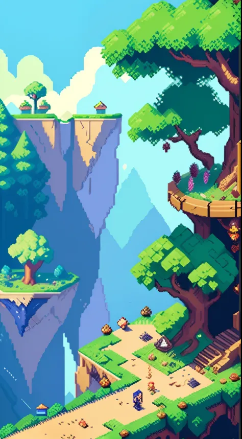A big tree on platform pixel art, 2D digital video game art, detailed pixel artwork, detailed pixel art, super detailed game art, pixel art animation, 2d game art, game art, ((pixel art )), Stardew Valley, game screenshot,