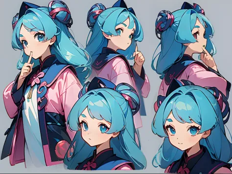 ((masterpiece)),(((best quality))),(character design sheet, same character, front, side, back), illustration, 1 girl, hair color...
