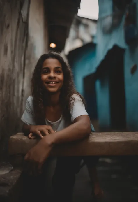 A close up of a young girl standing in front of a stone wall - SeaArt AI