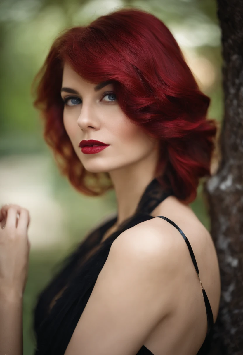 Mujer arafed con cabello rojo y ojos azules posando para una foto. - SeaArt  AI