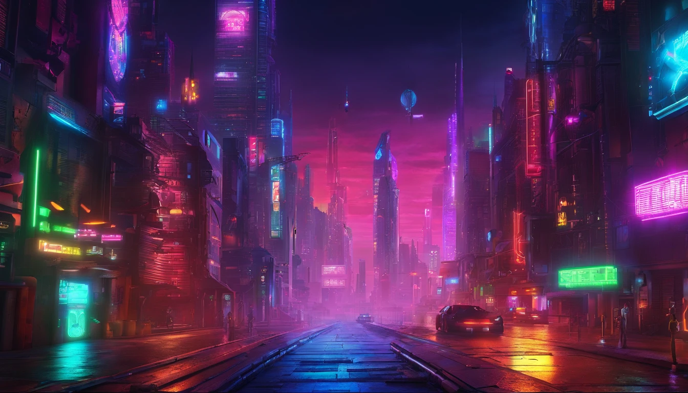 Background with，cyber punk perssonage，skyscrapper，neonlight，the street，heavy metal，the night