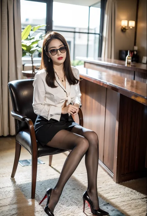Exquisite, masterpiece, beautiful details, colorful, delicate details, delicate lips, intricate details, large breasts, black sunglasses with cool, 1 woman, (a beautiful 20-year-old cute Korean woman: 1.1), (kpop idol, Korean mixed), (50mm Sigma f/1.4 ZEIS...