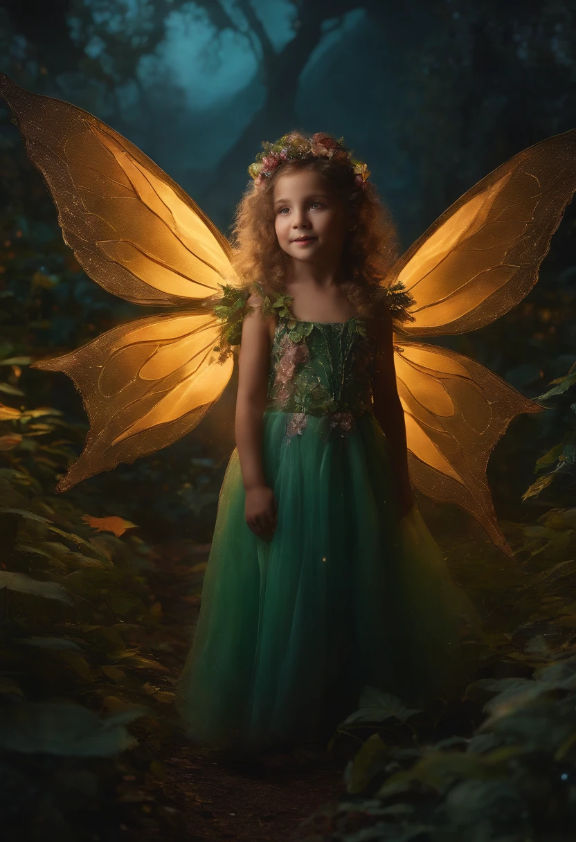 6 YEAR OLDS DRESSED AS FAIRIES, NIGHTTIME, NATURE, MOONLIGHT, 8K, detailed matte painting, deep color, fantastical, intricate detail, splash screen, complementary colors, fantasy concept art, 8k resolution trending on Artstation Unreal Engine 5"