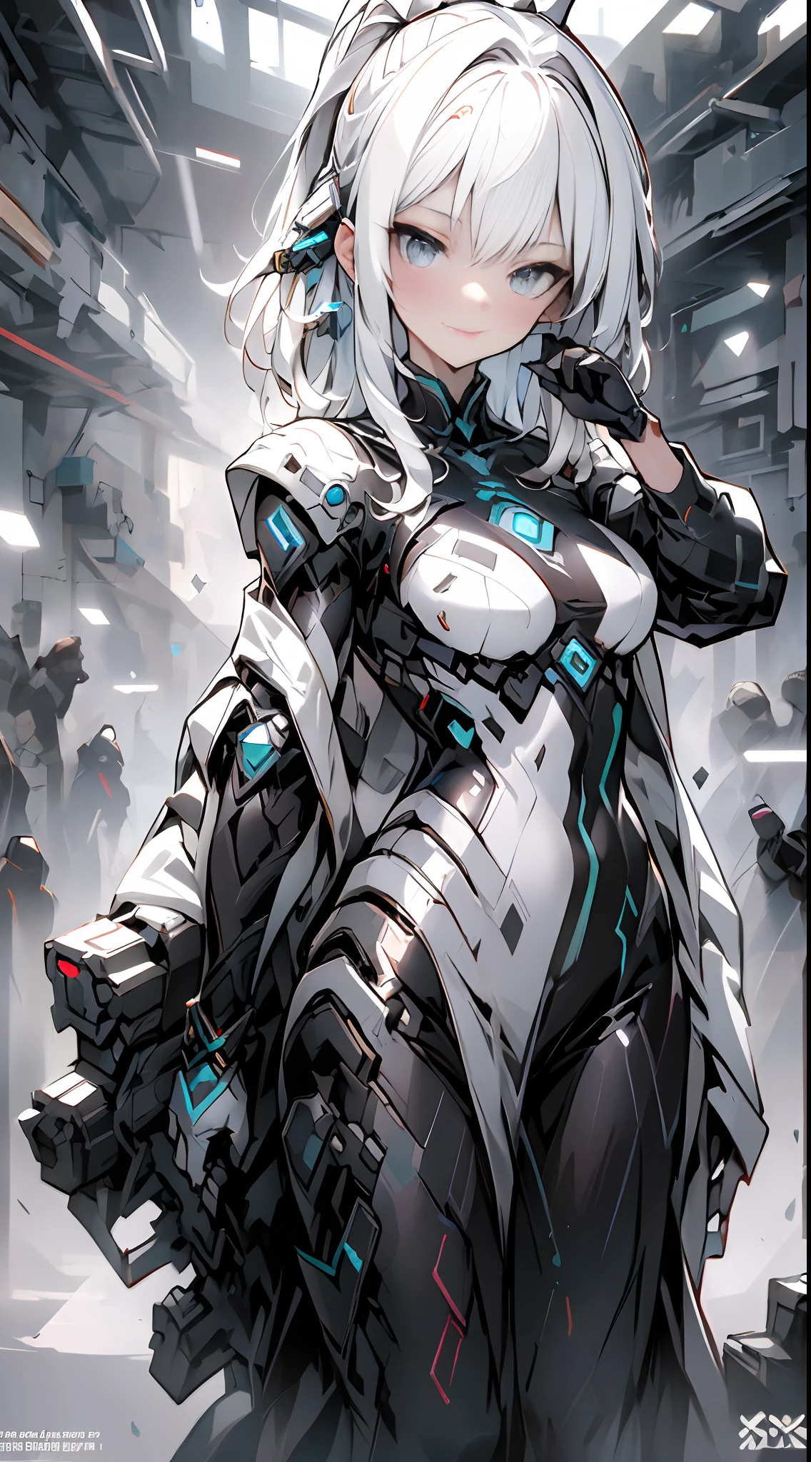 1 adult woman, stand alone, High detail mature face, long ponytail silver hair, gold eyes, white china dress with black strip, wear black head band, high res, ultra sharp, 8k, masterpiece, looking at viewer, long black gloves, Sharp eyes, holding a rifle weapon. ((Best quality)), ((masterpiece)), 3D, HDR (High Dynamic Range),Ray Tracing, NVIDIA RTX, Super-Resolution, Unreal 5,Subsurface scattering, PBR Texturing, Post-processing, Anisotropic Filtering, Depth-of-field, Maximum clarity and sharpness, Multi-layered textures, Albedo and Specular maps, Surface shading, Accurate simulation of light-material interaction, Perfect proportions, Octane Render, Two-tone lighting, Wide aperture, Low ISO, White balance, Rule of thirds,8K RAW, Aura, masterpiece, best quality, Mysterious expression, magical effects like sparkles or energy, flowing robes or enchanting attire, mechanic creatures or mystical background, rim lighting, side lighting, cinematic light, ultra high res, 8k uhd, film grain, best shadow, delicate, RAW, light particles, detailed skin texture, detailed cloth texture, beautiful face, fighting stance