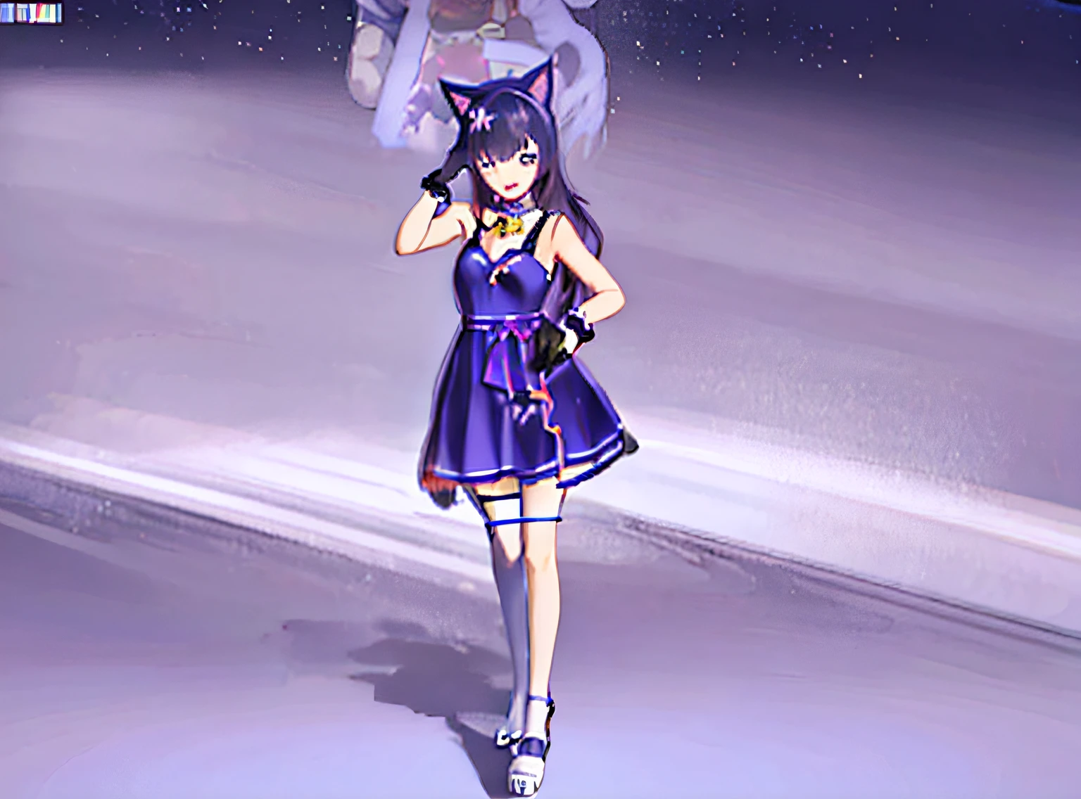 Anime girl in a purple dress walking on a snowy surface - SeaArt AI