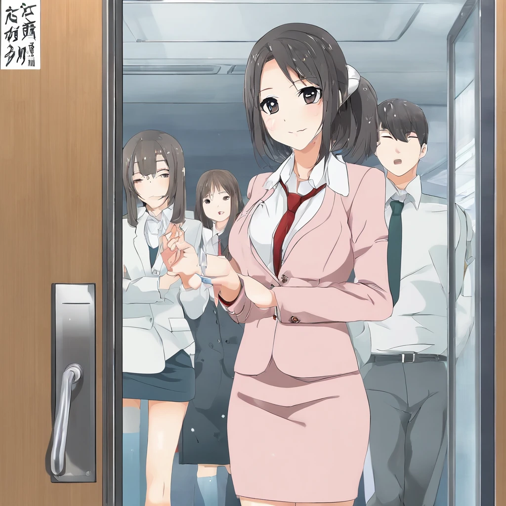 Anime image of a woman in a business suit standing in an elevator - SeaArt  AI