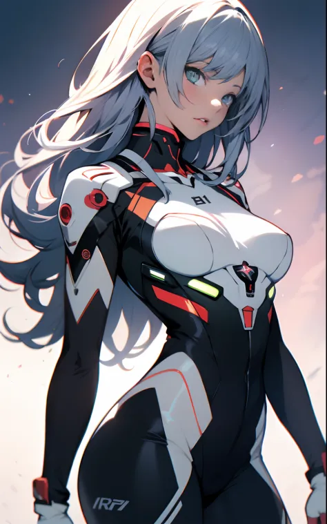(((Young Woman))), ((Best Quality)), ((masutepiece)), (Detailed: 1.4), (Absurd), 35-year-old adult woman with Simon Bisley-style micro thong, Genesis evangelion neon style clothing, 2-piece clothing, Long silver hair, arm tatoo, cybernetic hands, pastel, C...