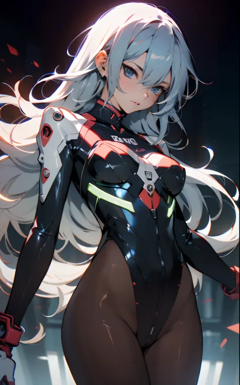 (((Young Woman))), ((Best Quality)), ((masutepiece)), (Detailed: 1.4), (Absurd), 35-year-old adult woman with Simon Bisley-style micro thong, Genesis evangelion neon style clothing, 2-piece clothing, Long silver hair, arm tatoo, cybernetic hands, pastel, l...