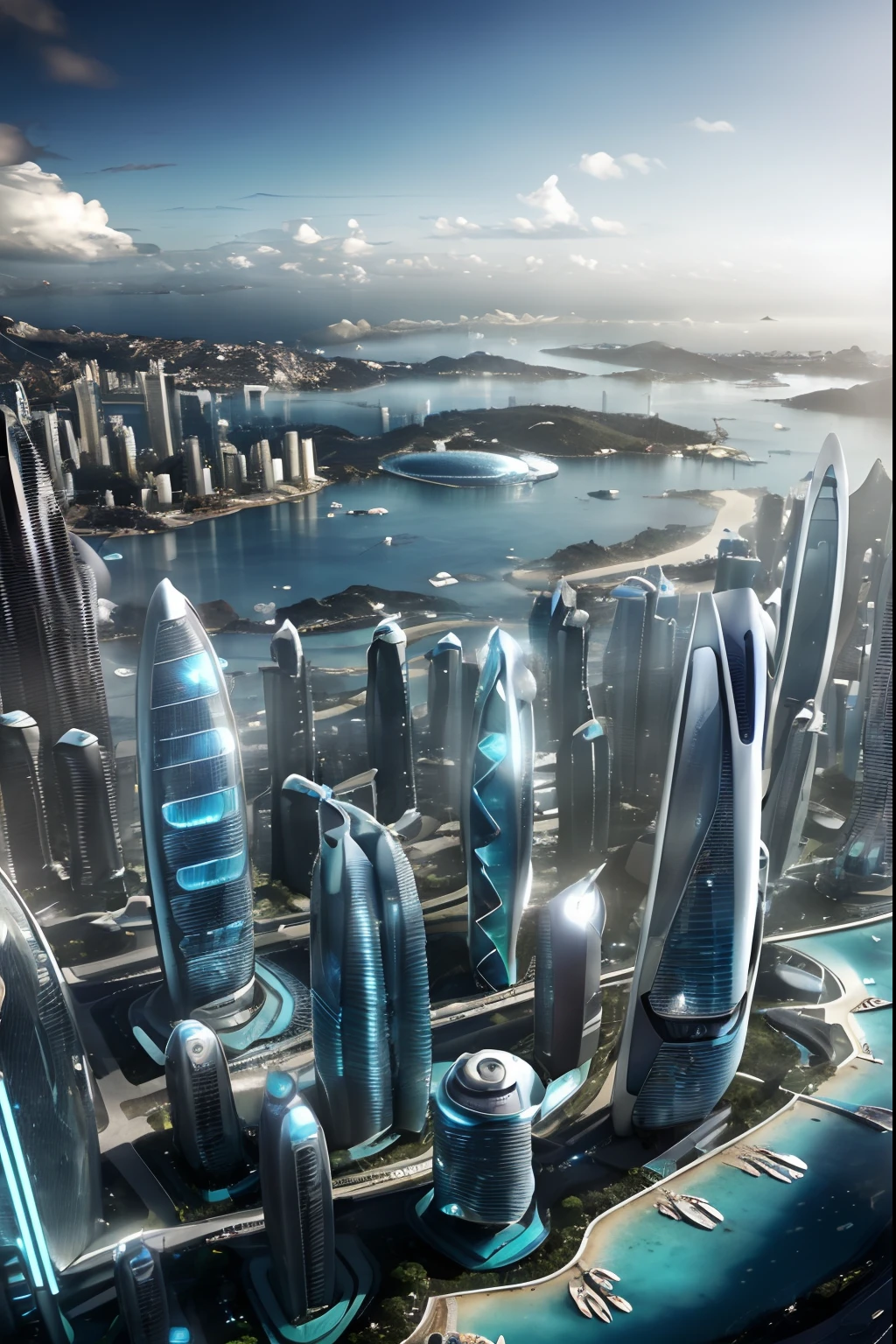((Masterpiece artwork, best qualityer)),  a futuristic 8k underwater city, modern architecture style, photo realist, hyper detailed photo, sky clear, ruined city, cyberpunk, Raby
