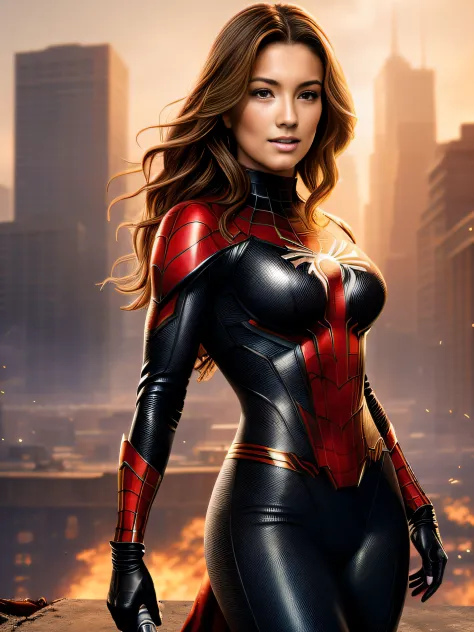a close up of a woman in a superhero suit posing for a picture, ( ( spiderwoman ) ), spider woman, spiderwoman!!!!!, medium close - up ( mcu ), spiderwoman!!, textless, marvel style, in style of marvel, portrait shot, captain marvel, profile shot, style of...