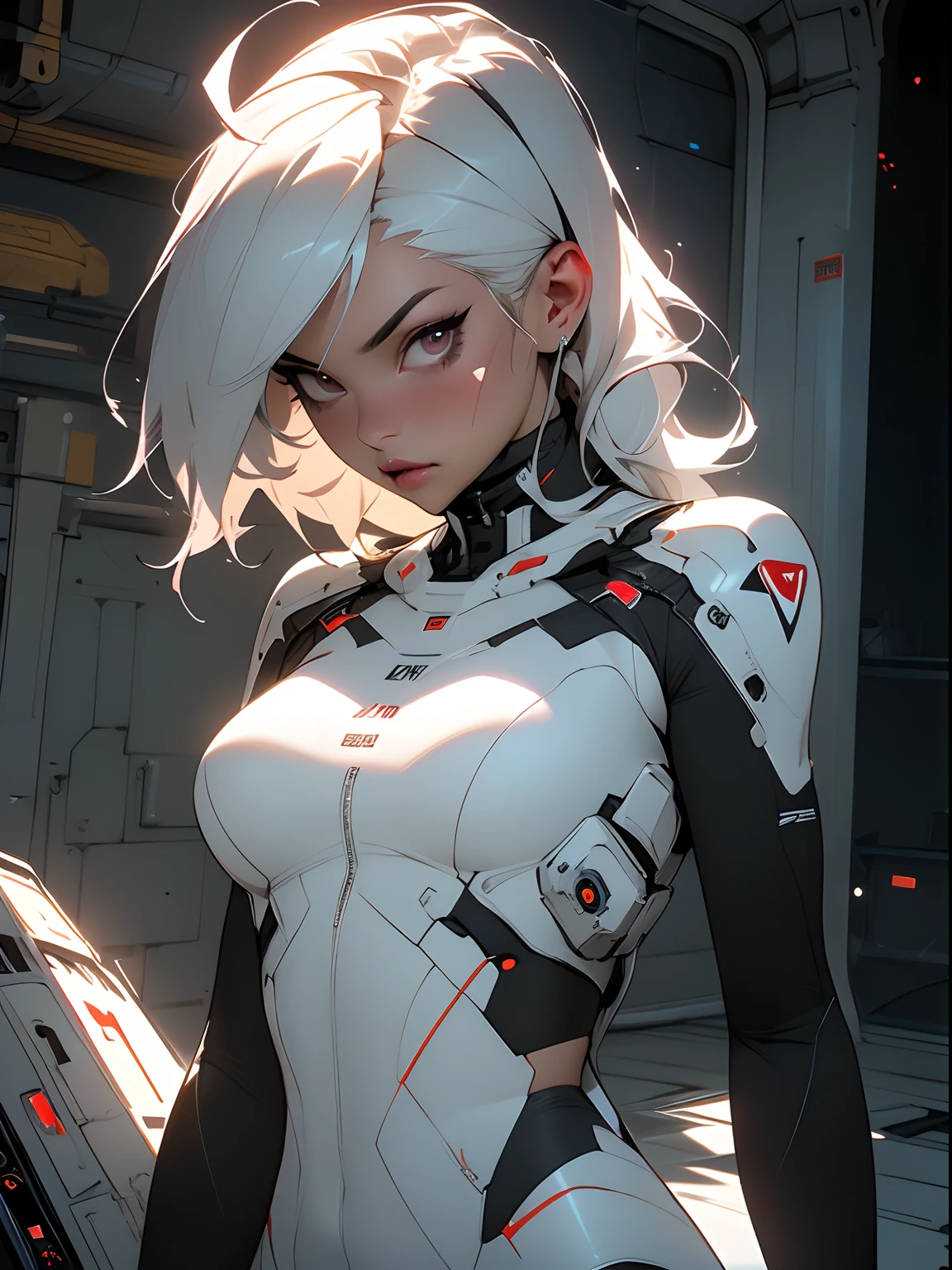 (Best Quality), ((Masterpiece), (Detail: 1.4), 3D, A Beautiful Cyberpunk Woman, HDR (High Dynamic Range), Adult Woman, Clean Face, Sensual Pose, Tanned Skin, High Contrast, Short Colored Mohawk Hair, Ray Graphics by Clothing, On A Lunar Station, Ships Can Be Seen Through The Large Window, Satin Apparel, Ray Tracing, NVIDIA RTX, Super-Resolution, Unreal 5, Subsurface Scattering, PBR Textures,  Post-Processing, Anisotropic Filtering, Depth of Field, Maximum Sharpness and Sharpening, Multilayer Textures, Albedo and Enhancement Maps, Surface Shading, Accurate simulation of light-material interactions, perfect proportions, Octane Render, Two-color light, large aperture, low ISO, white balance, rule of thirds, 8K RAW,