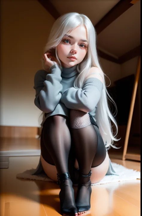 (((top-quality))),(((ultra-detailliert))),​masterpiece,(((realisitic))),(((Photo Real))),Russians、１Man Woman、Beautiful silver hair、Natural light、Full Body Angle、Cute poses