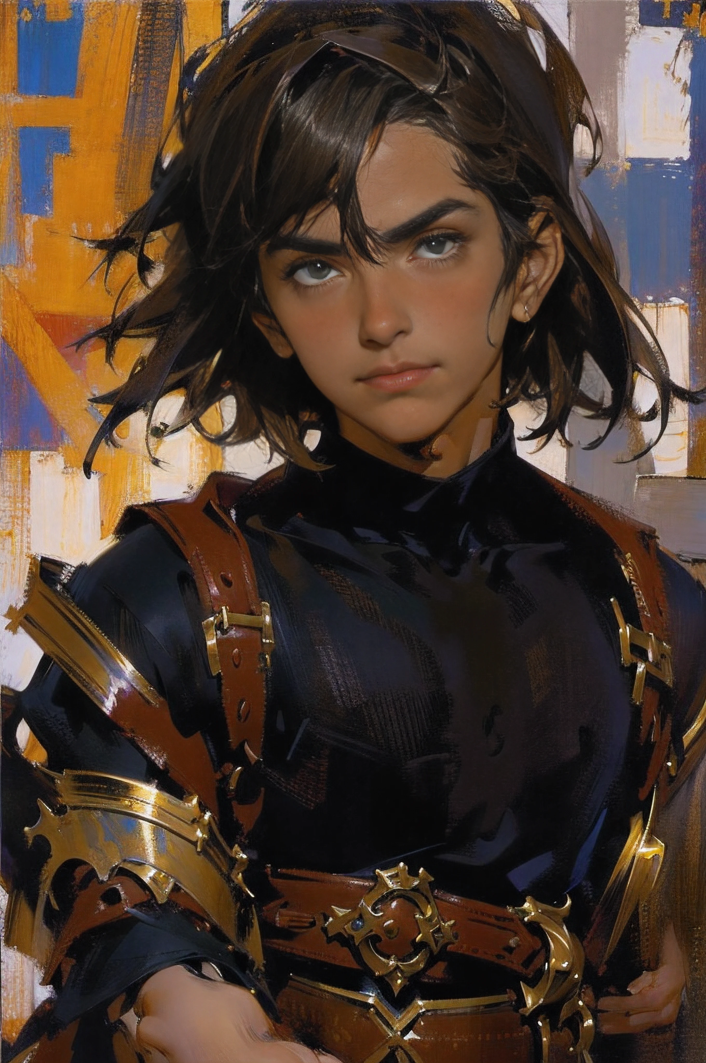 Draw a teenager in armor, Boris Vallejo. Octopath Traveler, portrait of a male warrior, handsome guy in demon killer art, Male paladin, Portrait of a warrior, A human male paladin, inspired in donato giancola, Donato Giancora style, by Yang J, detailed painting of dune movie