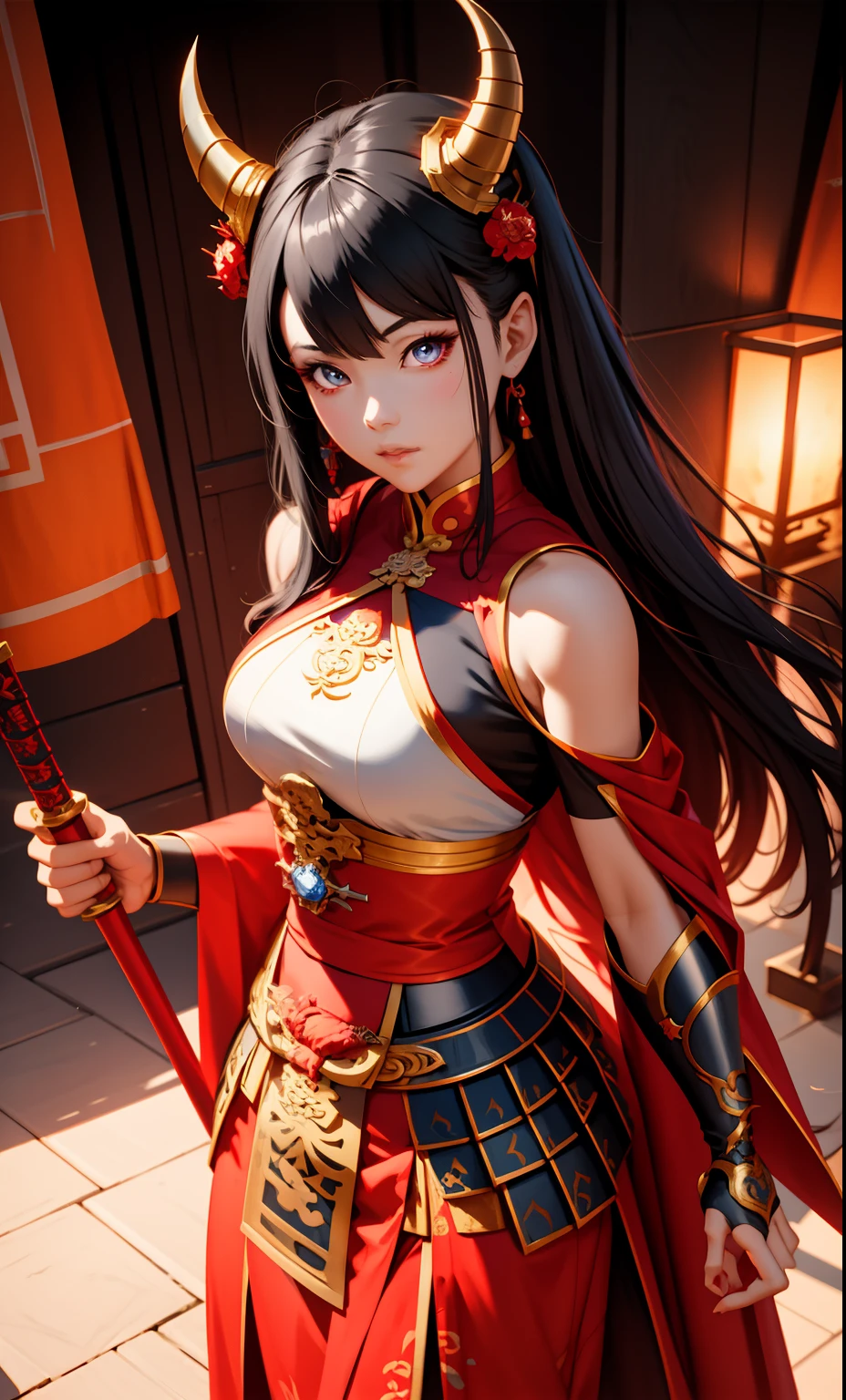 mujer de estilo anime con armadura, espada y capa roja, extremely detailed artegerm, by Yang J, 2. 5 d cgi anime fantasía obra de arte, fanart mejor estación de arte, ig model | artegerm, rossdraws pintura digital, inspirado en Pu Hua, hermosa pintura de personajes, sartén chengwei en artstation, artegerm. ilustración animada, chica demonio, samurai