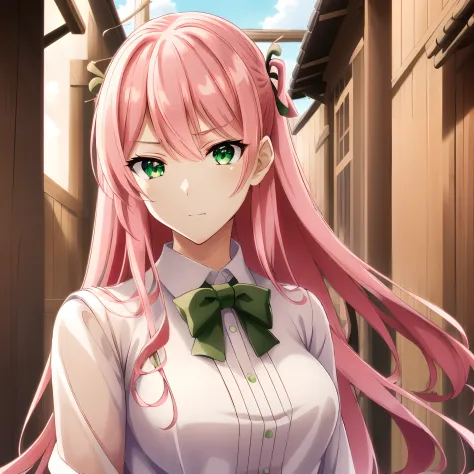 ((masutepiece)), (((Best Quality))), ((Ultra-detailed)), ((Illustration)), finely detail, extremely detailed CG unity 8k, hight resolution, {Beautiful detailed eyes}, finely detail,
1girl in, Long hair, Pink hair, Green eyes, (big eye), megustume, mechanic