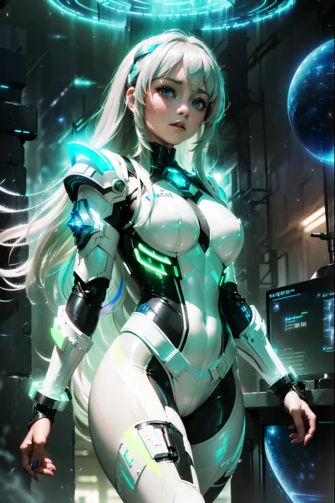 (masterpiece), best quality, expressive eyes, (((in hyper realistic and detailed neon-lit sci-fi plugsuit black armor, aethereal fantasy aesthetic style))) beauty korean idoll, intricate perfect beauty cute face, detailed sharp eyes, hyper realistic and de...